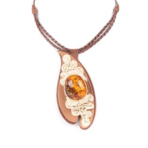 Ādas Kaklarota ar Dzintaru, Brūna Ādas kaklarota ar dzintaru, brūna