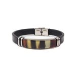 Ādas Rokassprādze ar Dzintaru, Melna, 20.5 cm