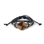 Ādas Rokassprādze ar Noņemamu Dzintaru, Melna