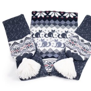 Adīta divragu rūķu cepure ar kaķiem un ausekli