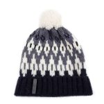 Adīta Vilnas Cepure ar Rakstu un Bumbuli, Atlokāma Mala, Tumši Zila