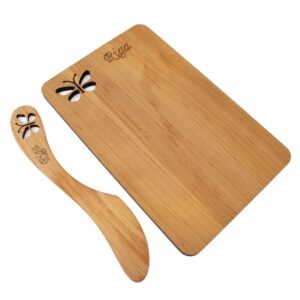 Alkšņa koka virtuves dēlītis un sviesta nazis ar taureņu dizainu, rīga, 19×12 cm