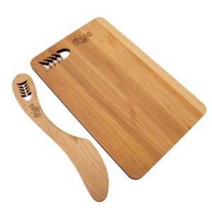 Alkšņa koka virtuves dēlītis un sviesta nazis ar zivju dizainu, rīga, 19×12 cm