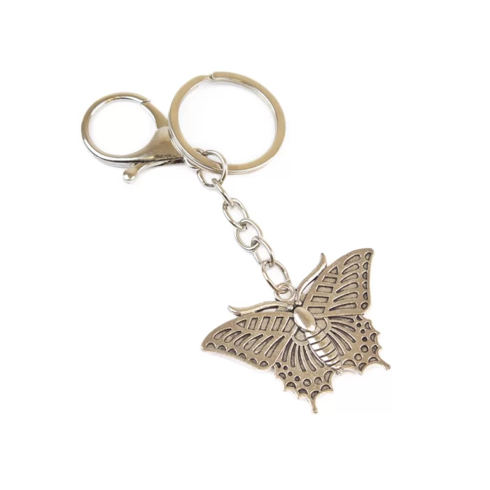 Atslēgu piekariņš ar dzintaru, taurenis, 9.5 cm