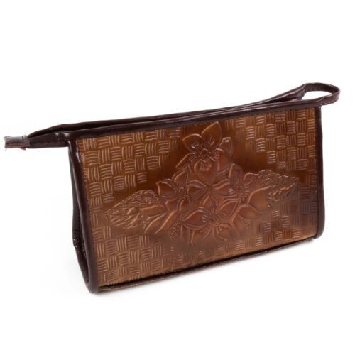 Dabīgās Ādas kosmētikas somiņa ar ziediem, 12.5x20 cm