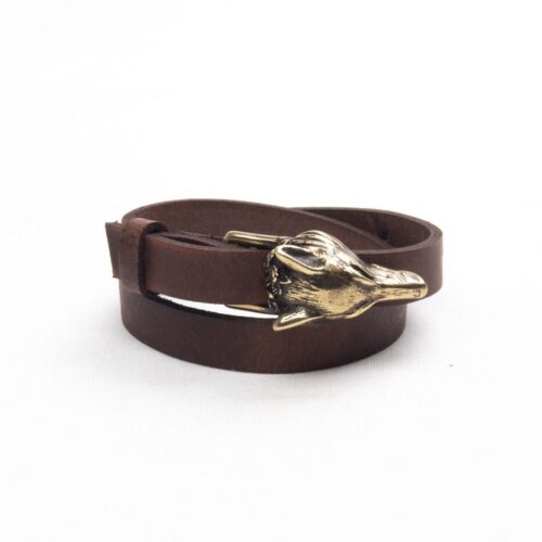 Dabīgās Ādas rokassprādze ar bronzas krāsas vilku