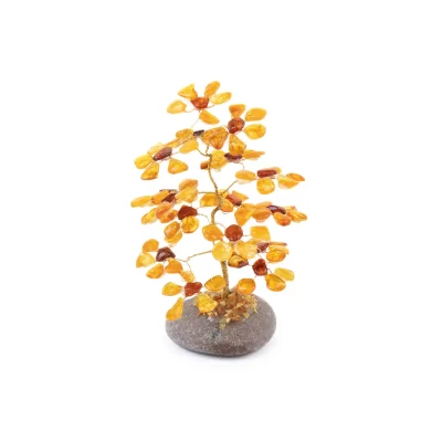 Dzintara naudas koks uz akmens, 10 cm