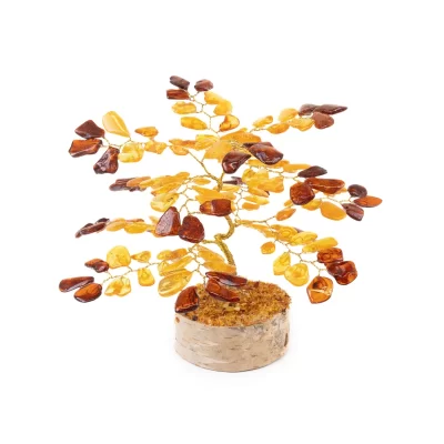 Dzintara naudas koks uz bērza ripas, 16 cm