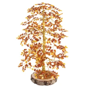 Dzintara naudas koks uz bērza ripas, 36 cm