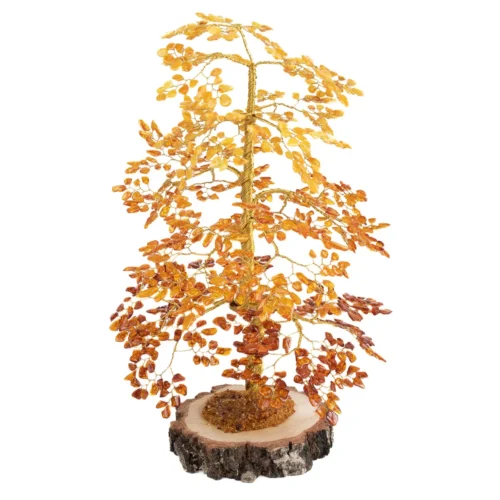 Dzintara naudas koks uz bērza ripas, 36 cm