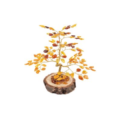 Dzintara naudas koks uz koka ripas, 14 cm