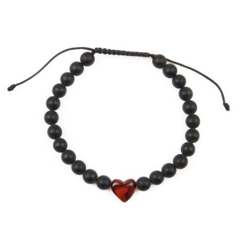 Dzintara rokassprādze ar sirdi, maināms izmērs