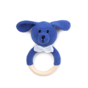 Graužamriņķis / grabulis - tumši zils sunītis, Ø 7 cm