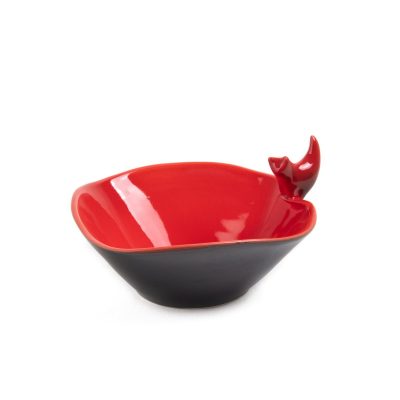 Keramikas bļoda ar kaķi, melna ar sarkanu iekšpusi, ⌀16.5 cm