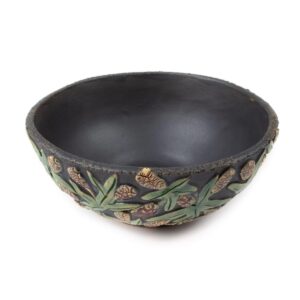 Keramikas bļodiņa ar sarkaniem ziediem, pelēcīgi melna, ⌀16 cm