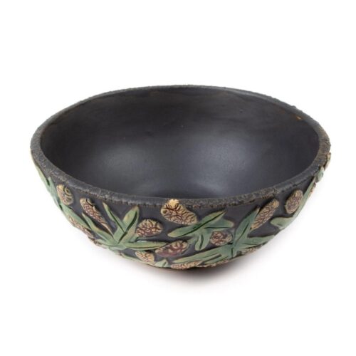 Keramikas bļodiņa ar sarkaniem ziediem, pelēcīgi melna, ⌀16 cm