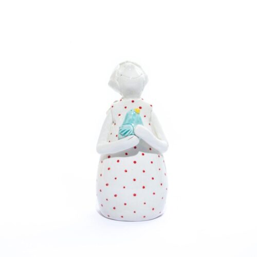 Keramikas figūra - eņģelis ar putniņu, 14.5 cm