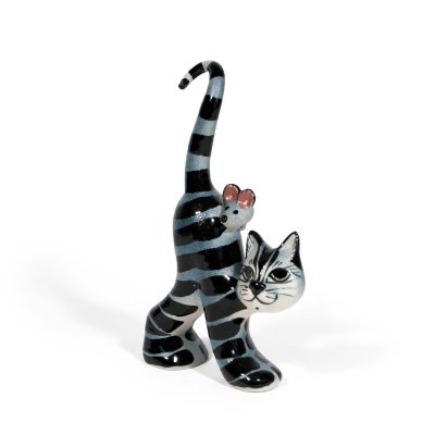Keramikas figūra – kaķis ar peli, 16 cm