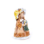 Keramikas Figūra – Meitene ar Cepuri un Ziediem, 13.5 cm