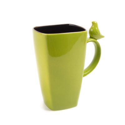 Keramikas krūze ar putniņu, gaiši zaļa, 600 ml
