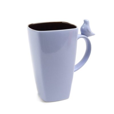 Keramikas krūze ar putniņu, gaiši zila, 600 ml