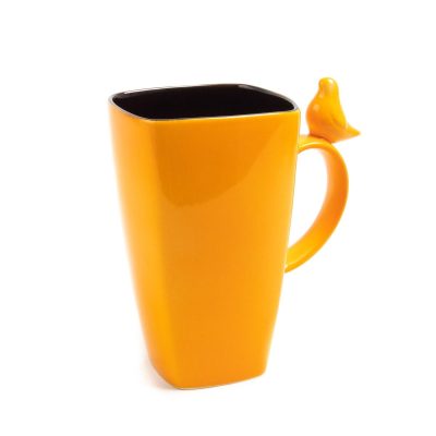 Keramikas krūze ar putniņu, oranža, 600 ml