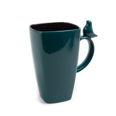 Keramikas krūze ar putniņu, tirkīza zaļa, 600 ml