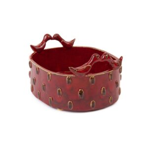 Keramikas trauks ar kafijas pupiņām un putniem, sarkans, 20×16 cm