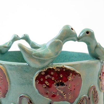 Keramikas Trauks ar Magonēm un Putniem, Tirkīza, 20×16 cm Keramikas trauks ar magonēm un putniem, tirkīza, 20×16 cm