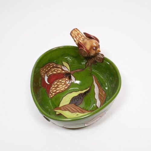 Keramikas trauks ar putnu, zaļš, 15 cm