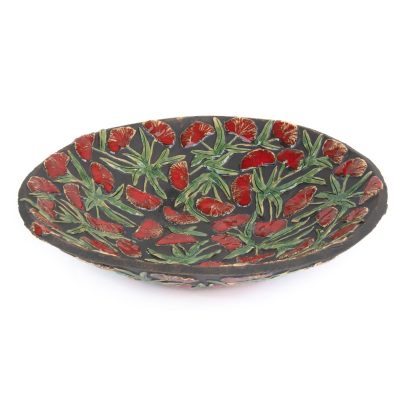 Keramikas Trauks ar Sarkaniem Ziediem, Pelēcīgi Melns, ⌀28 cm Keramikas trauks ar sarkaniem ziediem, pelēcīgi melns, ⌀28 cm