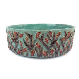 Keramikas trauks ar sarkaniem ziediem, tirkīza, ⌀24 cm