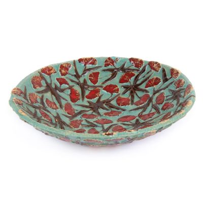 Keramikas Trauks ar Sarkaniem Ziediem, Tirkīza, ⌀28 cm Keramikas trauks ar sarkaniem ziediem, tirkīza, ⌀28 cm