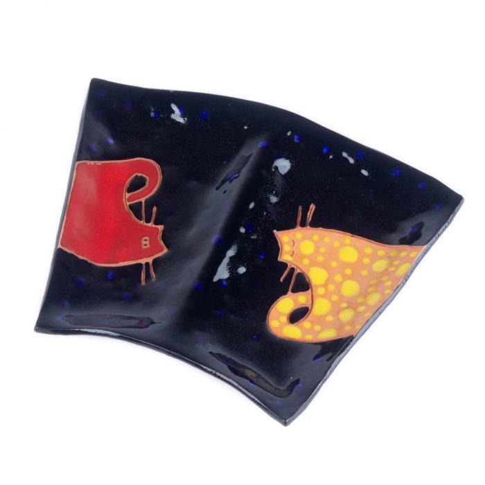 Keramikas uzkodu Šķīvis ar kaķiem, tumši zils, 25×19 cm
