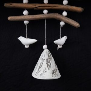Keramikas vēja zvani, smilgu motīvs, balti, 4 zvani