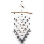 Keramikas Vēja Zvani, Smilgu Motīvs, Pelēcīgi Melni, 9 Zvani