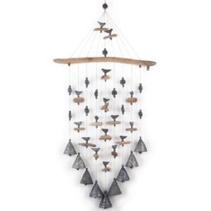 Keramikas vēja zvani, smilgu motīvs, pelēcīgi melni, 9 zvani