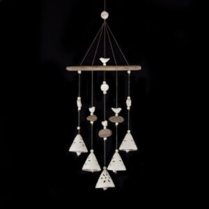 Keramikas vēja zvani, ziedu motīvs, balti, 5 zvani