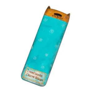 Koka grāmatzīme - kaķis tirkīza segā "i read books, i know things"