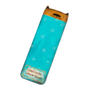 Koka grāmatzīme - kaķis tirkīza segā "i read books, i know things"