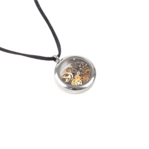 Kulons ar pulksteņu zobratiem, sudraba krāsas ietvars, Ø 3 cm