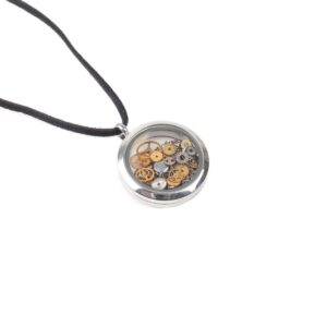 Kulons ar pulksteņu zobratiem, sudraba krāsas ietvars, Ø 3 cm