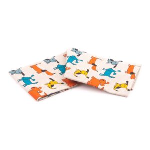 Lina virtuves dvielis ar krāsainiem suņiem, 47x70 cm