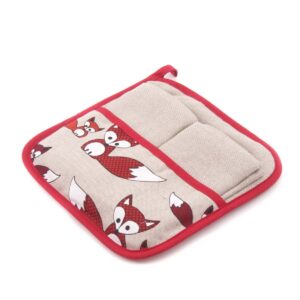 Lina virtuves dvieļu komplekts ar turētāju, lapsas