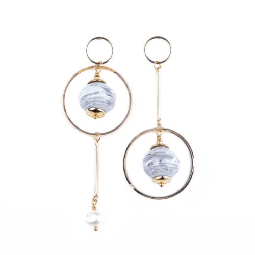 Papīra auskari ar upes pērli, asimetriski stienīši