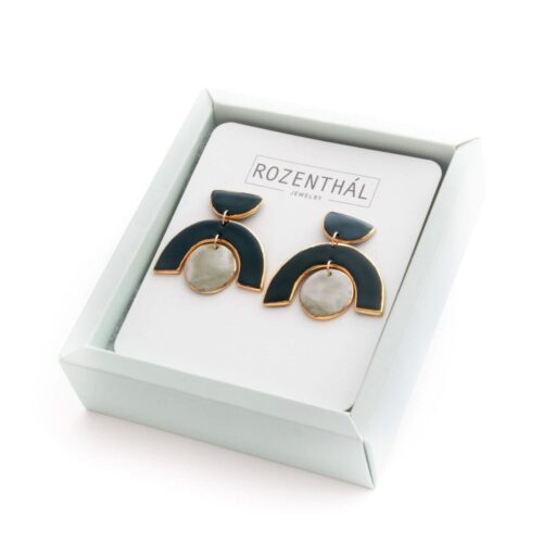 Porcelāna auskari - arka, divkrāsu ar zelta maliņām