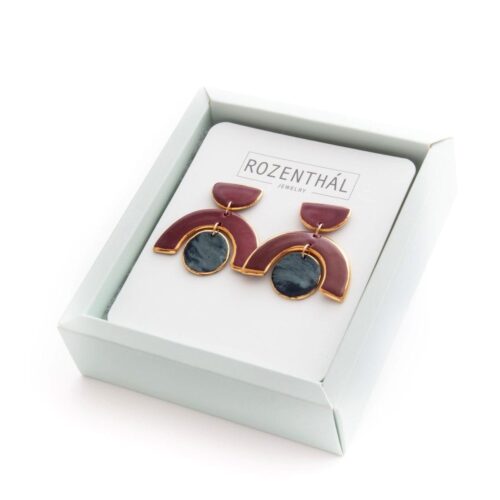 Porcelāna auskari - arka, divkrāsu ar zelta maliņām