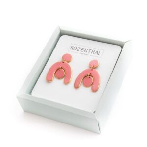 Porcelāna auskari - arka, rozā ar zelta maliņām