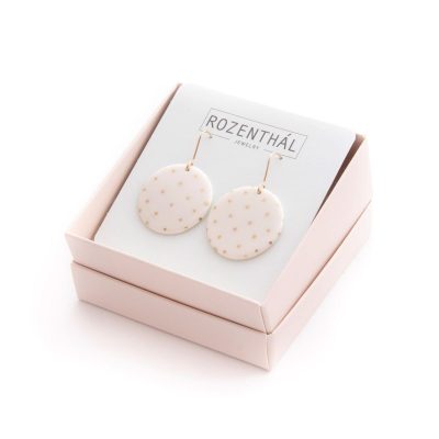 Porcelāna auskari, balti ar zelta punktiņiem