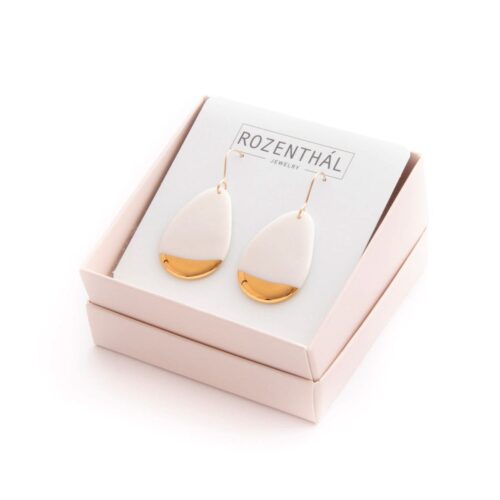 Porcelāna auskari – lāsītes, balti ar zelta maliņu